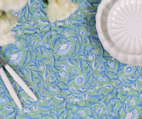 Floria Aqua Blue Floral Tablecloth 8-10 seater