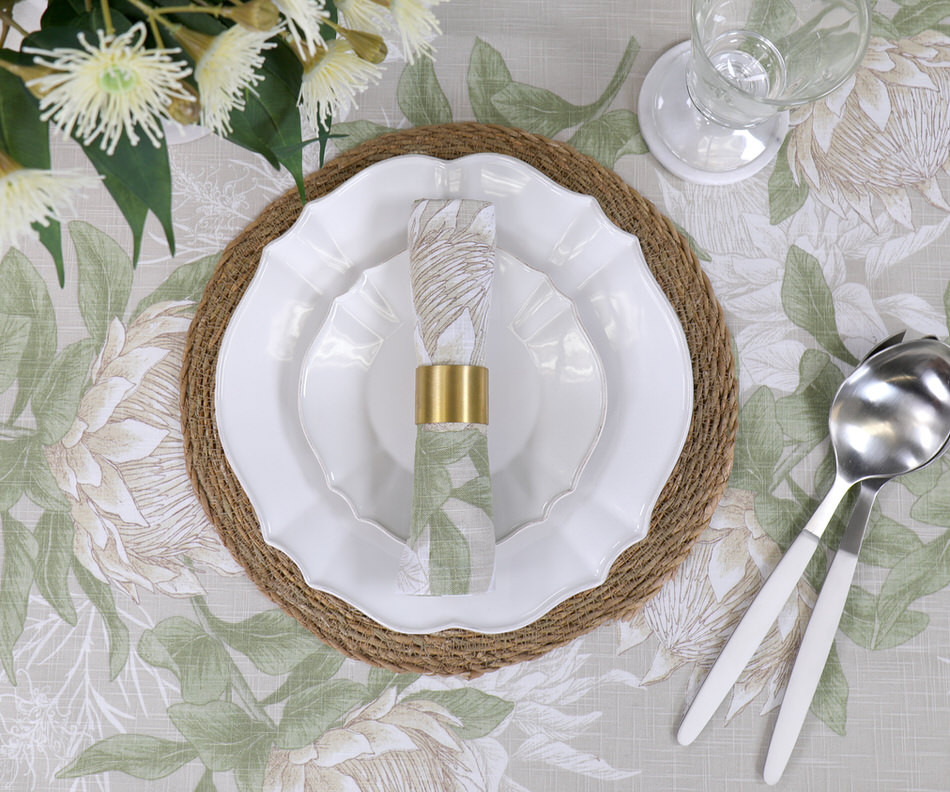 Pandora White Protea Tablecloth