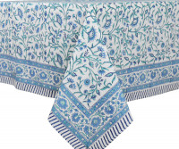 Adalene Blue & White Floral Tablecloth - 8-10 seater