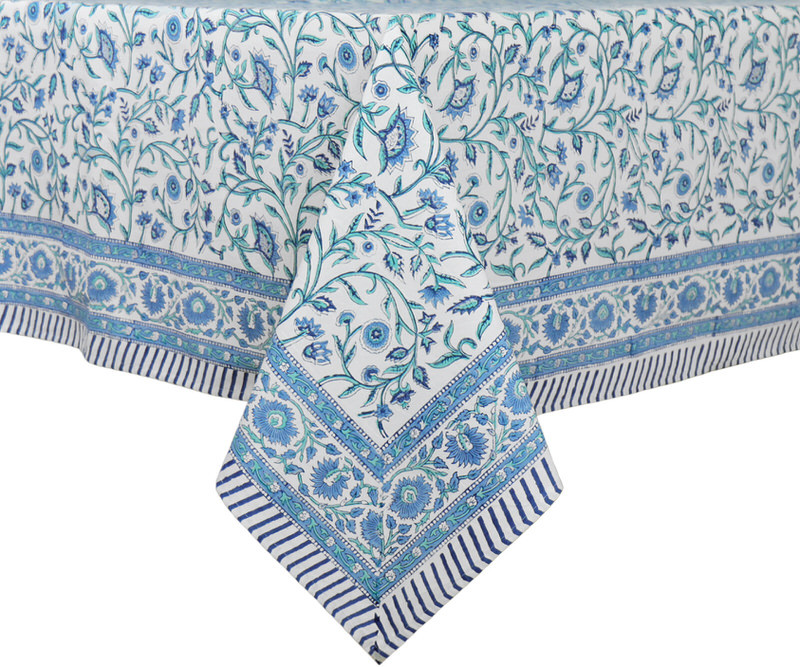 Adalene Blue & White Floral Tablecloth - 8-10 seater