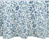 Adalene Blue & White Floral Round Tablecloth