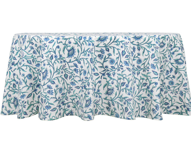 Adalene Blue & White Floral Round Tablecloth