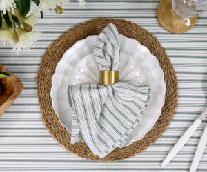 Eaton Green Ticking Stripe Tablecloth