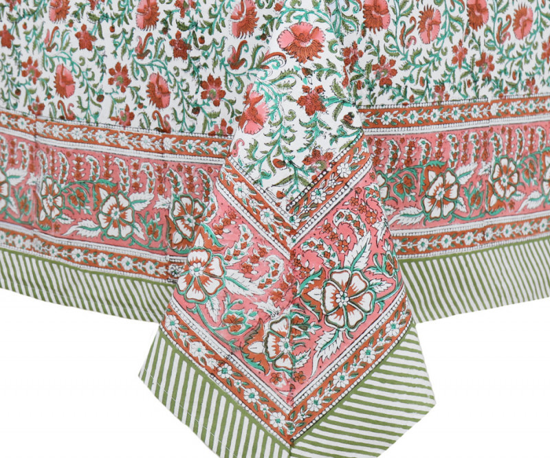 Rosa Pink Floral Blockprint Tablecloth