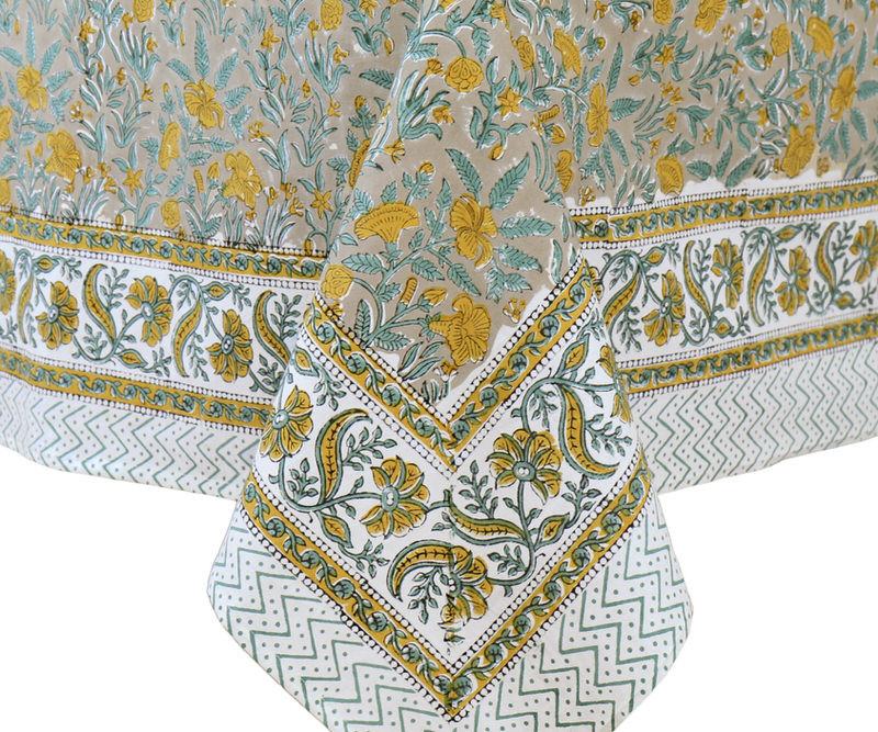 Penrose Yellow Floral Blockprint Tablecloth