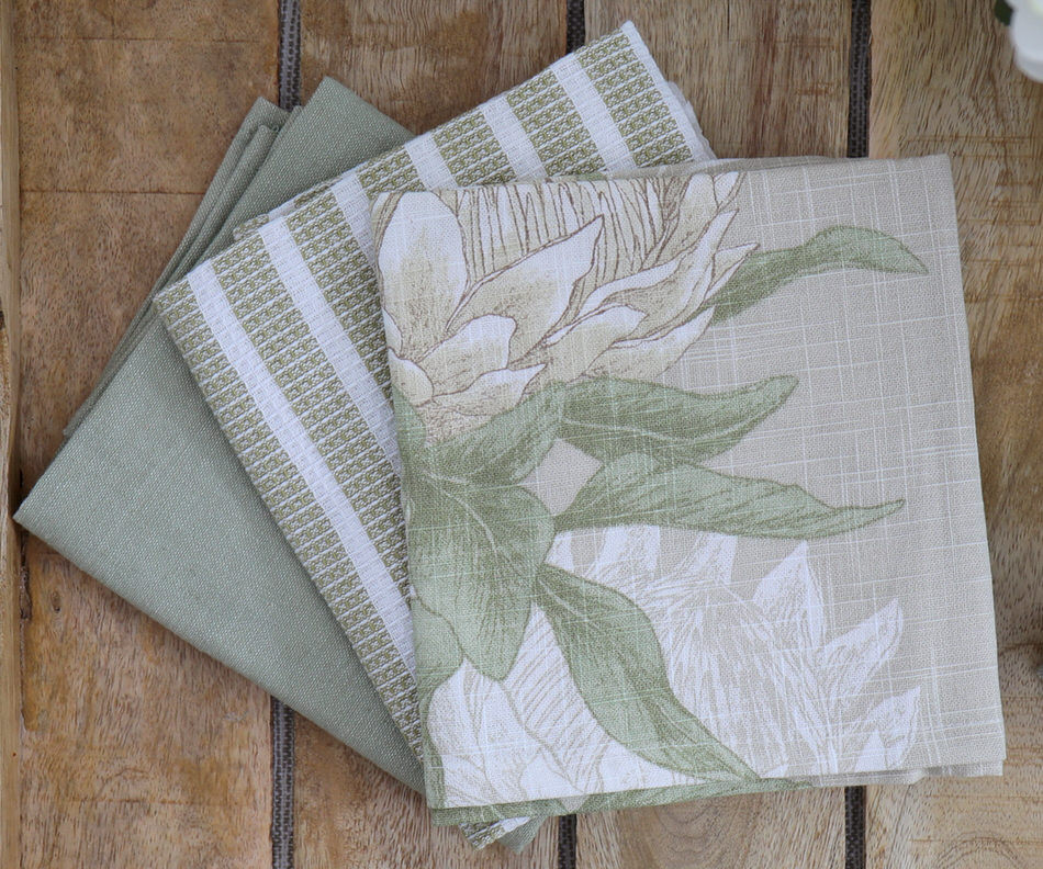 Set 3 Pandora White Protea Teatowels