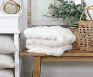 Freya White Faux Fur Throw