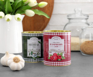 Set 2 Farmhouse Kitchen Storage Tins - Raspberry Jam & Tea