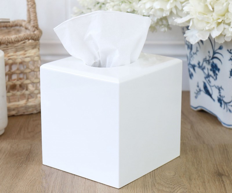 white lacquer tissue box cover