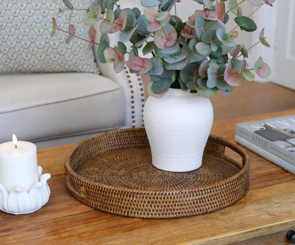 Bayview Round Rattan Tray - Brown