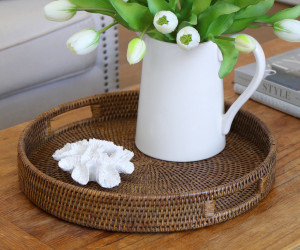 Bayview Round Rattan Tray - Brown