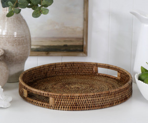 Bayview Round Rattan Tray - Brown