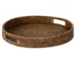 Bayview Round Rattan Tray - Brown