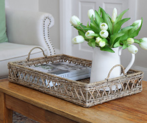 Medium Stanton Diamond Weave Rattan Tray