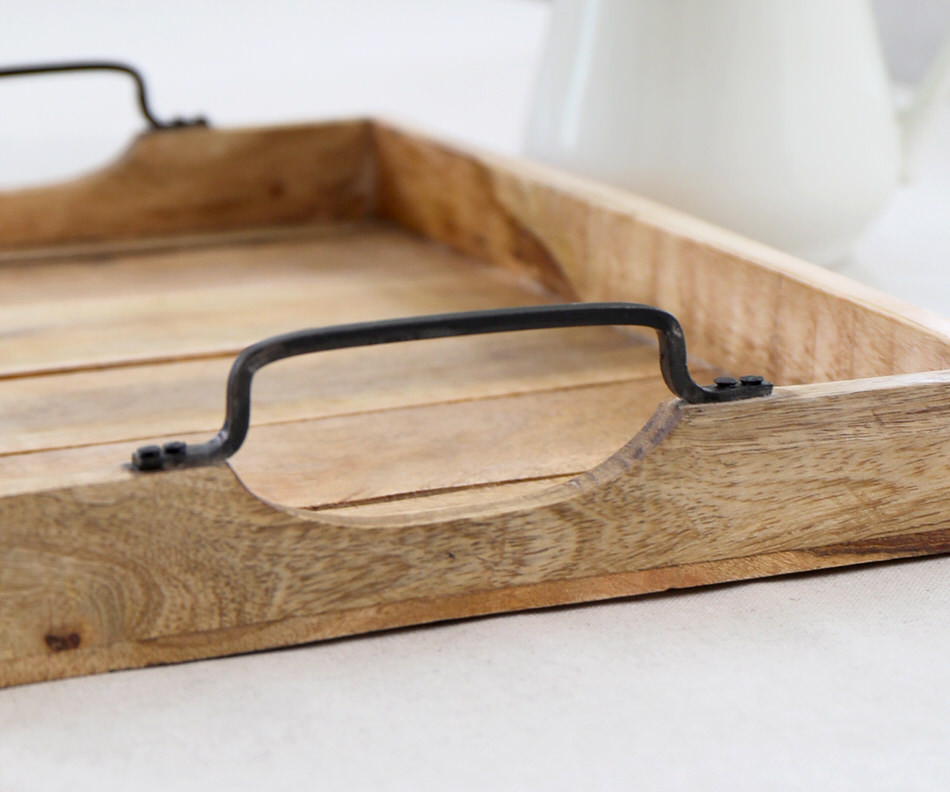 Hunter Wooden Slat Tray with Black Iron Handles - Medium