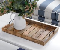 Hunter Wooden Slat Tray with Black Iron Handles - Large