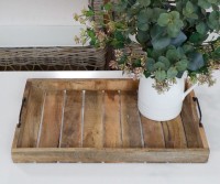 Hunter Wooden Slat Tray with Black Iron Handles - Large