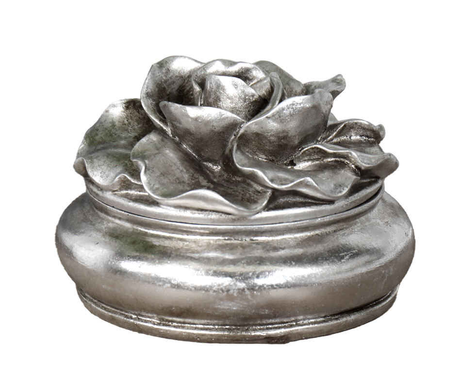 Large Camellia Antique Silver Trinket Box