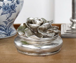 Large Camellia Antique Silver Trinket Box