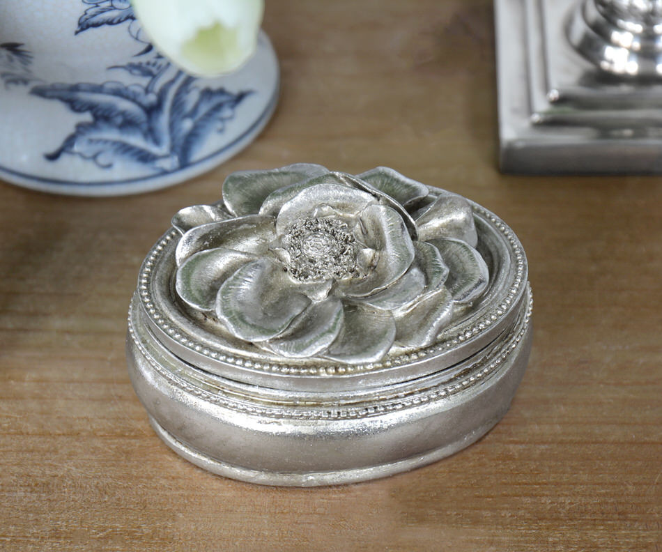 Gardenia Antique Silver Trinket Box