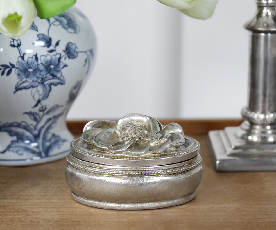 Gardenia Antique Silver Trinket Box