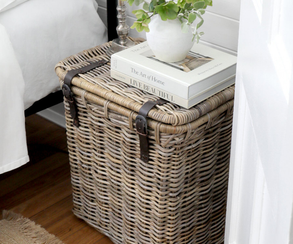 Henri Rattan Strap Side Table Trunk / Laundry Basket - Large