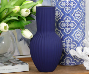 Tapered Carolina Cobalt Blue Ribbed Vase