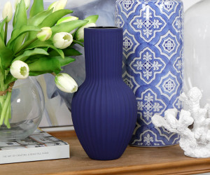 Tapered Carolina Cobalt Blue Ribbed Vase