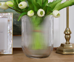 Tall Cleveland Ribbed Glass Vase - Clear