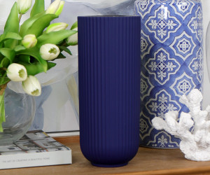 Tall Carolina Cobalt Blue Ribbed Vase