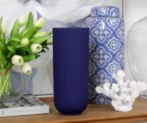 Tall Carolina Cobalt Blue Ribbed Vase