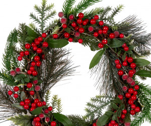 LED Holly Berry Christmas Wreath 45cm