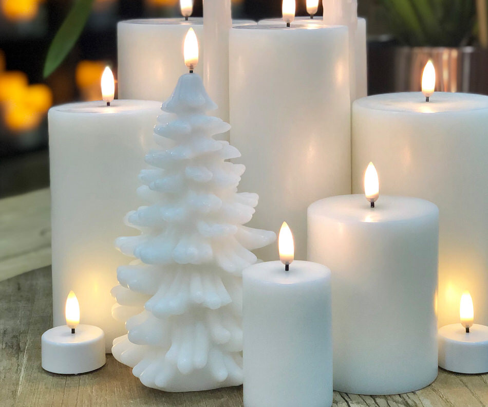 Christmas Tree Flameless Candle - Nordic White - Remote Enabled